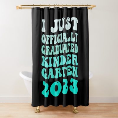 Groovy I Officially Graduated Kindergarten 2023 Graduation Shower Curtain Official Graduation Merch