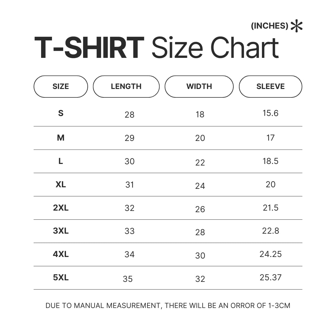 T shirt Size Chart - Graduation Gifts